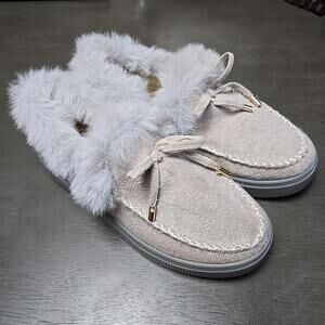 Women's Slippers Insulated with Faux Fur Comfort Lightweight Gray/Beige Size 6